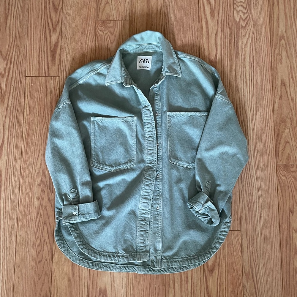 Zara Green Oversized Shirt Jacket